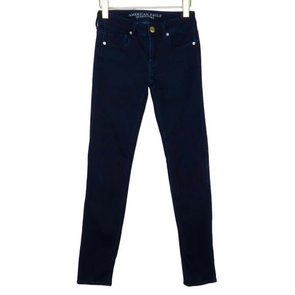 American Eagle Dark Wash High Rise Skinny Jeans Size 0 Long 0L High Waist Jeans - Picture 2 of 5